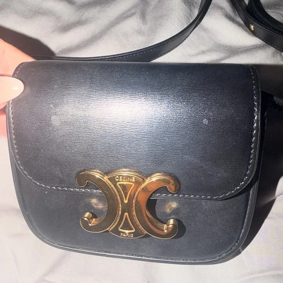 Celine Black Leather Crossbody with Gold Triomphe Hardware - Picture 7 of 12